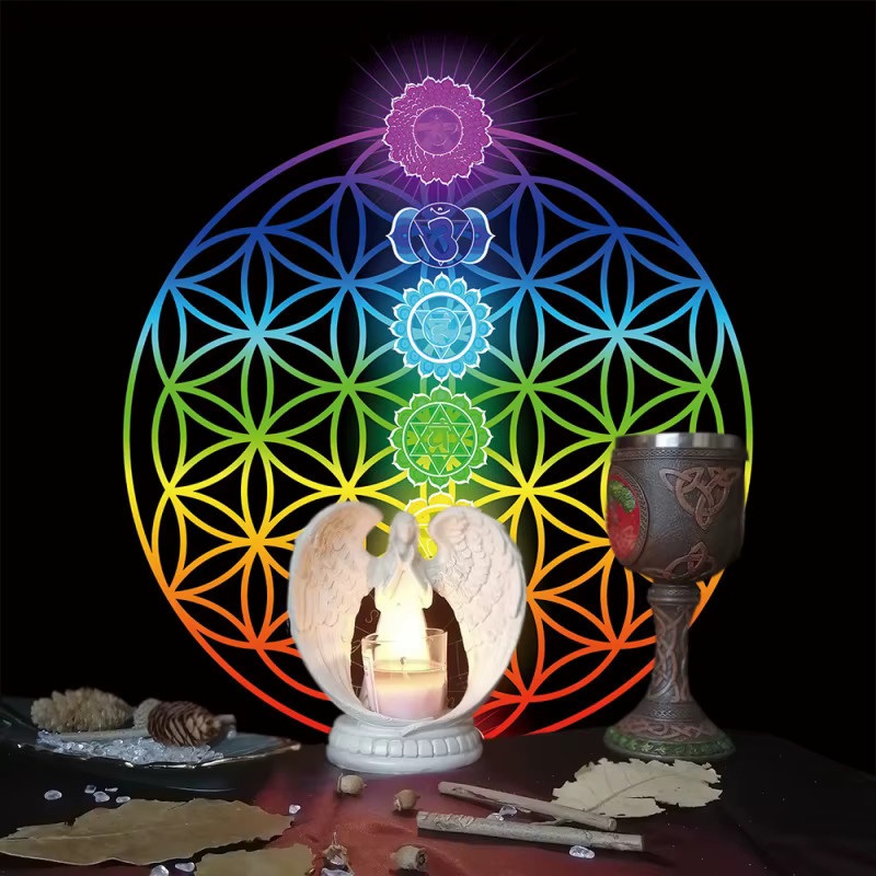 VIKAMA Tarot Altartuch Regenbogen Blume des Lebens mit geometrischem Farbverlauf als Ritual-Tischdecke und Meditationsmatte in Multicolour - Bild 1