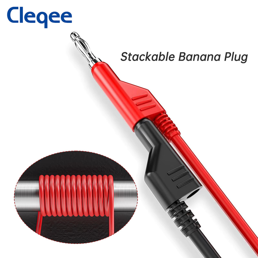 Cleqee 8 Stück Dual 4 mm stapelbare Bananenstecker-Messleitungen aus Silikon für Multimeter und elektrische Prüfungen, 1 m Länge, 1000 V/15 A - Bild 2