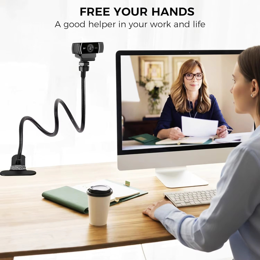 Intelligenter Kamerahalter in Schwarz als flexibler Webcam-Ständer mit Schwanenhals und Tischklemme für Action-Kameras und Geräte mit 1/4-Zoll-Gewinde - Bild 2