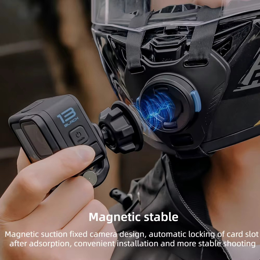 SUREWO Magnetischer Backenriemen mit Schnellverschluss als Helmhalterung für DJI Action 5 Pro 4/3 und GoPro 13/12/11 in Schwarz - Bild 2