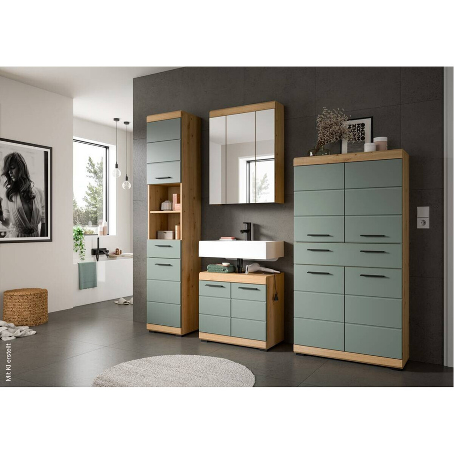 4-teilige Badkombination Xonox Scout Eiche Artisan Nachbildung in Salbei, modern und matt, B/H/T: 186 x 191 x 34 cm - Bild 3
