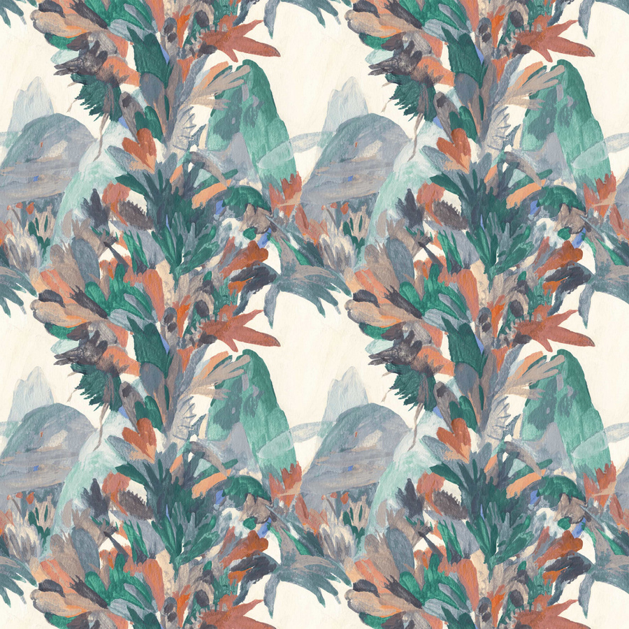 Nobilis Wallpaper Baie D Along COS213 Vlies Tapete in Türkis Multicolour mit floralem Botanik- und Landschaftsmuster Matt - Bild 1