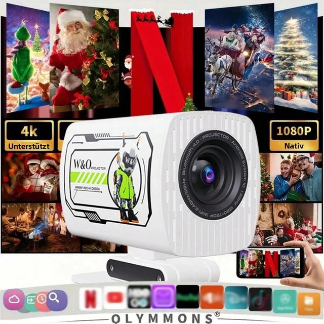 W&O Mini-Projektor Full HD mit 200 ANSI in Schwarz - Bild 1