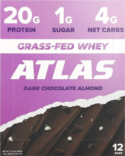 Atlas Bar Molkenproteinriegel Zartbitterschokolade Mandel 12 x 54 g - Bild 1