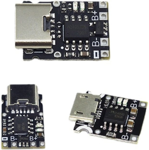 TP4057 USB-C Lithium-Batterie Ladeplatine mit Temperaturschutz, 1A Ladestrom, Schwarz - Bild 1
