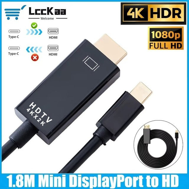 LccKaa Mini DisplayPort auf HDMI Adapter Kabel 1,8 m für Laptop und Projektor kompatibel mit Apple Mac und Macbook - Bild 1