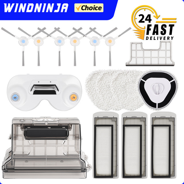 WINDNINJA Zubehör Kit für Narwal T10 J1 J2 Roboter Staubsauger mit Seitenbürsten, Primärfiltern, Mopp-Tüchern und Staubbox in Weiß - Bild 1