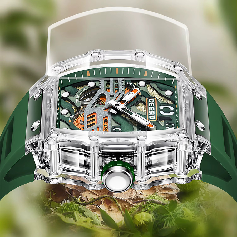 Deesio Herrenuhr GMT, Automatik, Kohlefaser, Saphirglas, Silber - Bild 3
