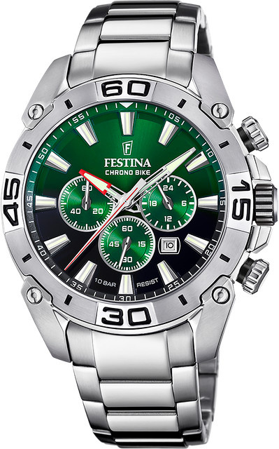 Festina Chronograph, Quarz, Edelstahl, Grün, 45 mm, Herren - Bild 1