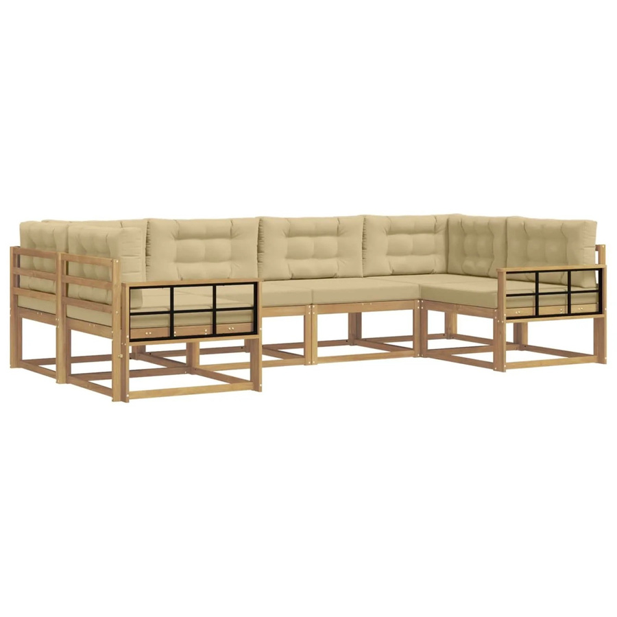 vidaXL Outdoor-Sofagarnitur in L-Form aus Akazienholz mit Kissen in Weiß und Beige - Bild 2