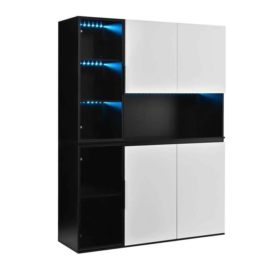 Merax Hochschrank mit LED-Beleuchtung und Glasfront in Schwarz und Weiß, B/T/H: 40 x 40 x 160 cm - Bild 2