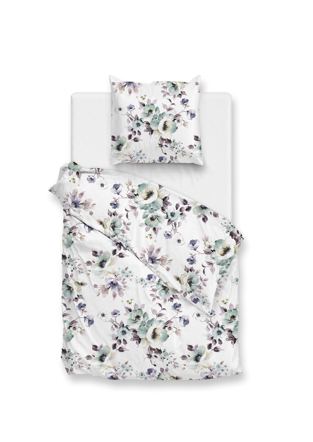 Zo! Home Flanell Bettwäsche Celia White mit floralem Rosen- und Zweigmuster, Set bestehend aus Bettbezug und Kissenbezug, Farbe: Weiß, B/H: 155 x 220 cm, Kissenbezug: 80 x 80 cm - Bild 1