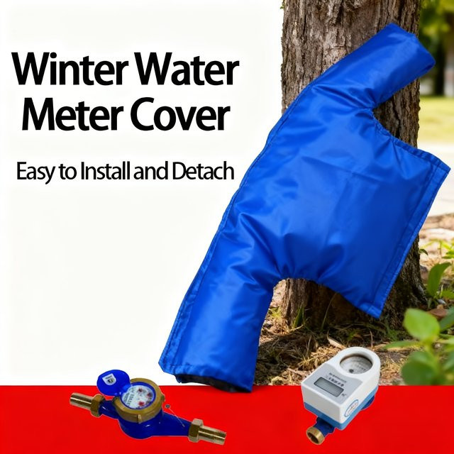Robuste doppelseitige Winterwasserzählerabdeckung aus blauem Polyester mit isoliertem Rohrschutz und abnehmbarem Design - Bild 1