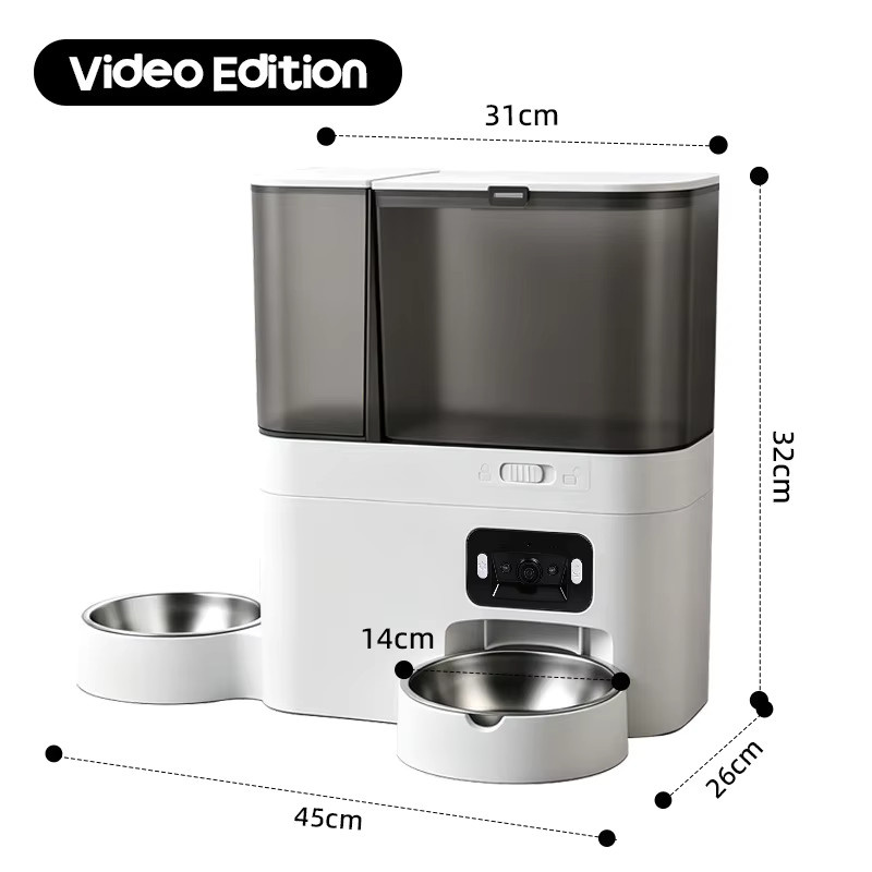 ZYfeeder Automatischer Futter- und Wasserspender für Haustiere mit Tuya App-Steuerung und Kamera, Weiß, 5l Futter und 3l Wasser mit Edelstahlschüssel - Bild 2