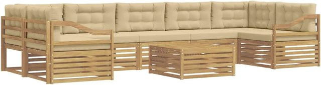 vidaXL Outdoor-Sofagarnitur aus Massivholz Akazie mit 8 Teilen in Weiß und Beige - Bild 1