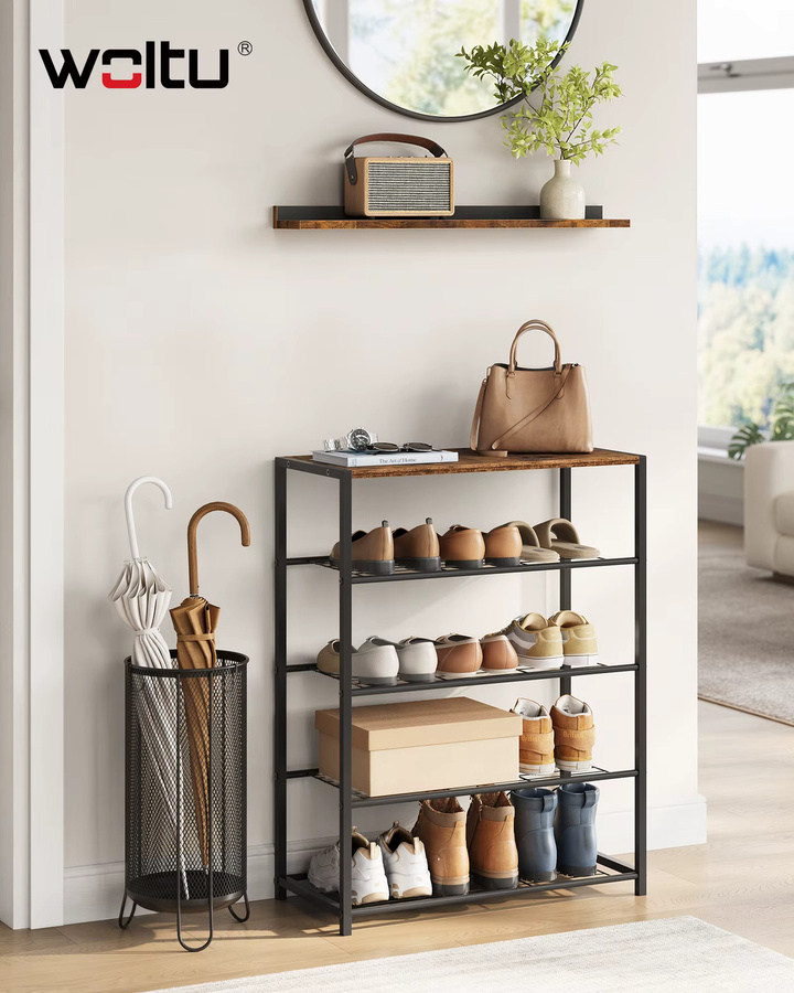 WOLTU 4-stufiges staubdichtes Schuhregal mit Sitzfläche als Schuhbank und Organizer für den Flur in Schwarz und Braun - Bild 3