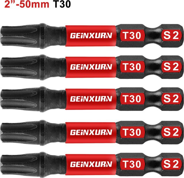 Geinxurn Impact Tough Magnetic Power Bit Set T30 Torx Head Schraubendreher Bits aus S2 Legierter Stahl in Schwarz - Bild 1