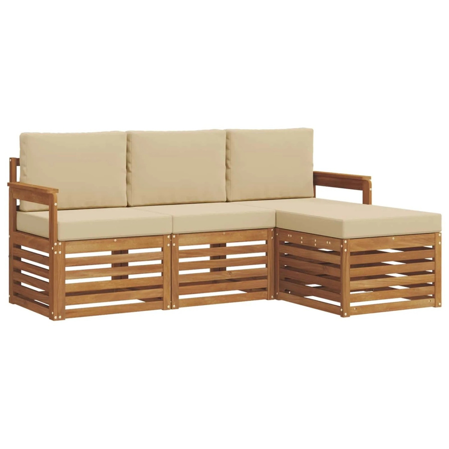vidaXL Sofagarnitur 4-teilig aus Massivholz Akazie in Natur und Beige mit L-Form und Sitzkissen - Bild 2