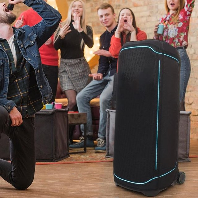 OOTDTY Tragetasche F19E für Lautsprecher in Schwarz mit seitlicher Aufbewahrungstasche für Ladekabel - Bild 1