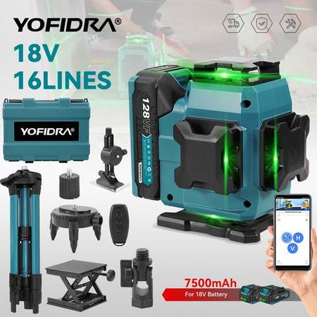 YOFIDRA 16-Linien 4D-Laser-Wasserwaage mit 360 Grad Nivellierung und 1 m Stativ für Makita 18V Akku-Pins