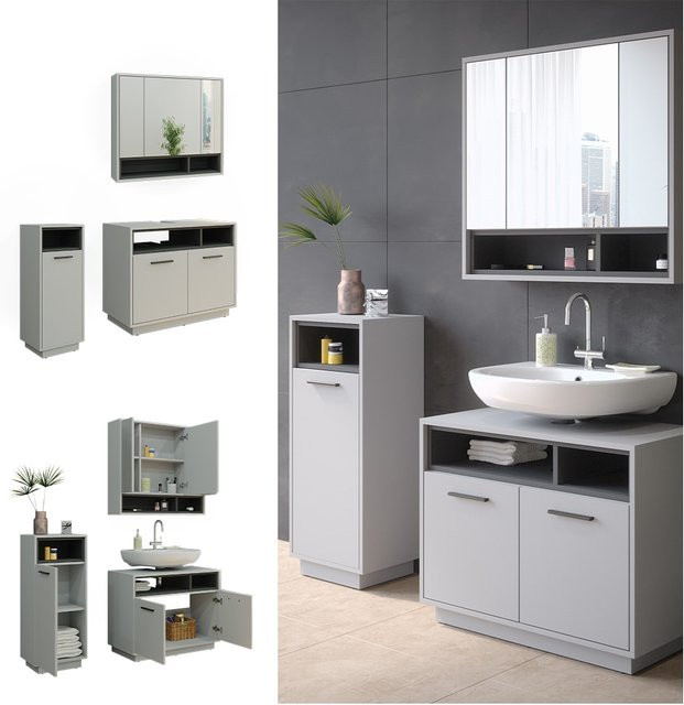 Vicco Badmöbel-Set Beatrice in Grau und Anthrazit, modernes 3-teiliges Badezimmer-Set bestehend aus Spiegelschrank, Waschtischunterschrank und Midischrank - Bild 1