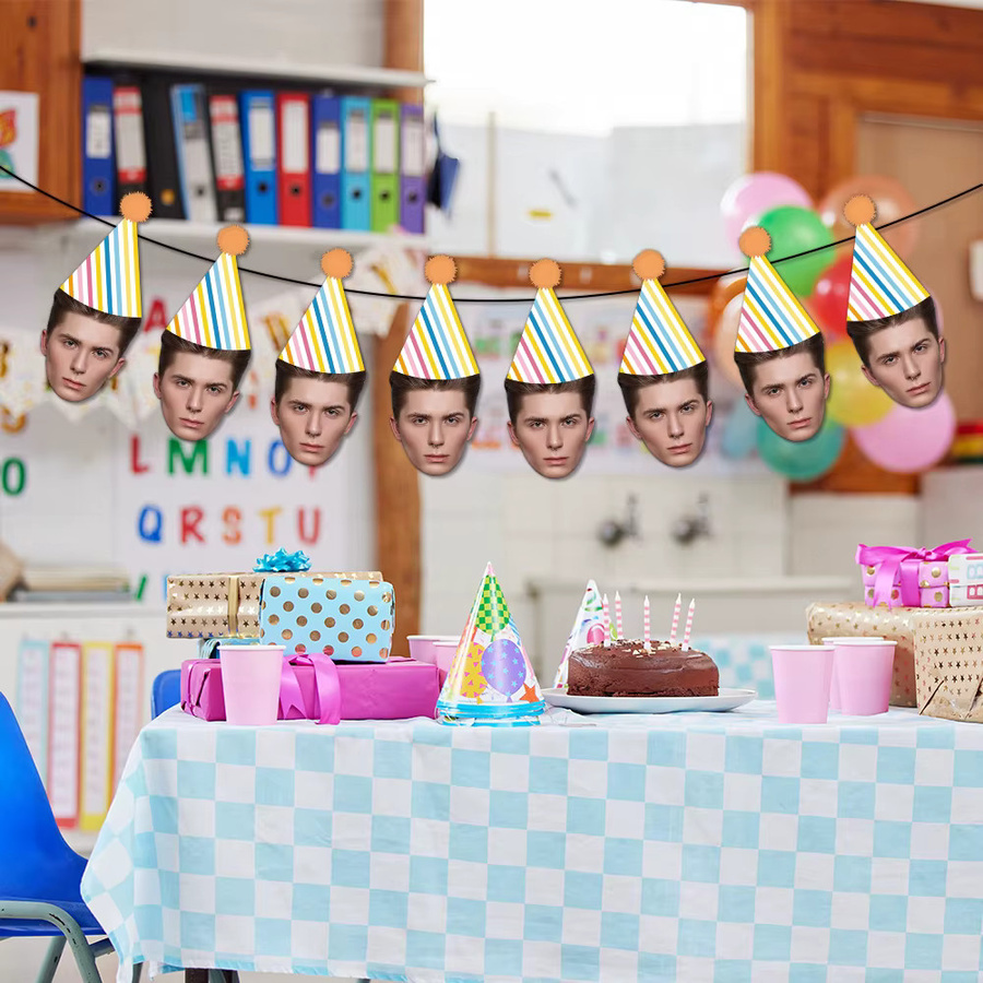WEIGAO 8er Set Bunte Gestreifte Wimpel Girlande aus Papier für Deine Geburtstagsparty mit Geometrischen Dreiecken in Mehrfarbig - Bild 2