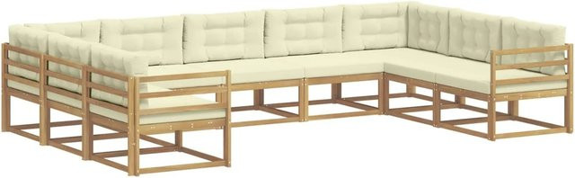 vidaXL Outdoor-Sofagarnitur in U-Form aus massivem Akazienholz mit Kissen in Weiß und Beige - Bild 1