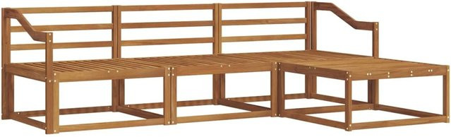 vidaXL Outdoor-Sofagarnitur 4-teilig aus Massivholz Akazie in Braun, L-Form mit Armlehnen und Hocker - Bild 1