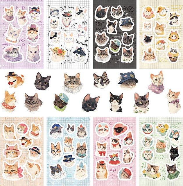 8 Stück niedliche Katzen-Collage-Aufkleber in Multicolour von Golden Memory Stickers Store für Tagebücher und DIY-Bastelarbeiten - Bild 1