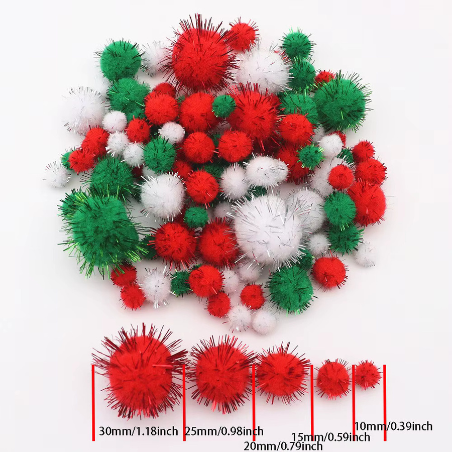 Glitzer-Pompons für Bastelarbeiten in Weiß, Grün und Rot, Plüsch-Glitzer-Bälle für Weihnachtsdekoration, 10-30 mm - Bild 2