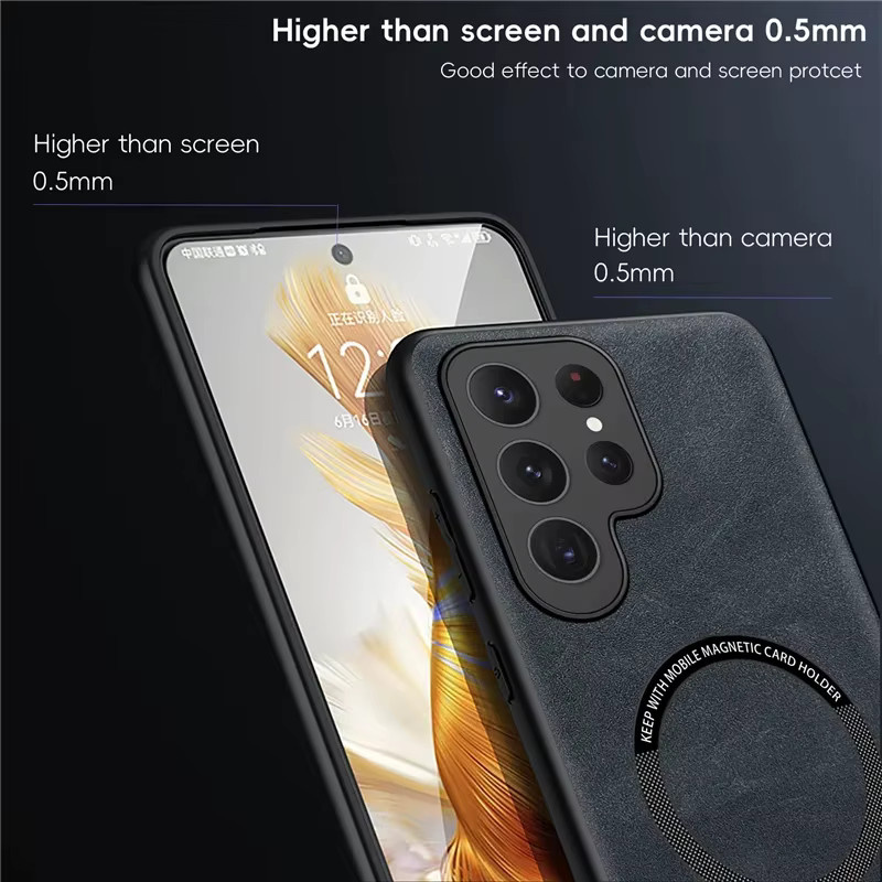 Luxus Magnetische Leder-Schutzhülle für Samsung Galaxy S25 S24 S23 S22 Ultra Plus S24FE S23FE kompatibel mit MagSafe Drahtlosem Laden in Schwarz oder Grün - Bild 3