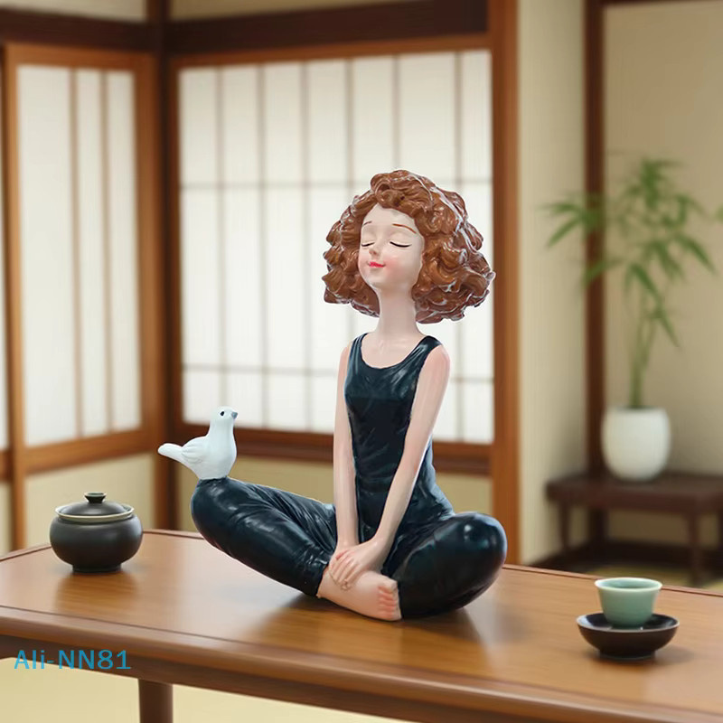 Yoga-Mädchen Kunstskulptur aus Kunstharz in Schwarz als moderne Deko-Figur für deinen Schreibtisch oder dein Bücherregal - Bild 4