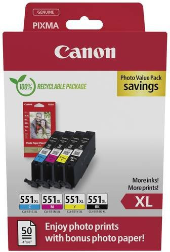 Canon CLI-551XL Photo Value Pack Original Tintenpatronen Kombi-Set Schwarz, Cyan, Magenta, Gelb (6443B008) - Bild 1