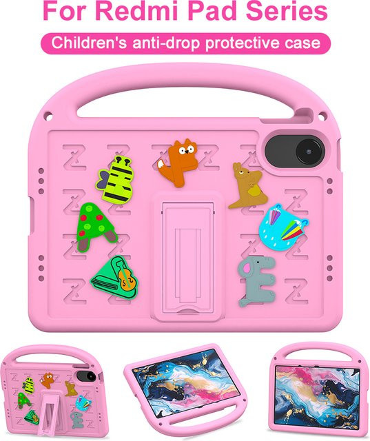 Stoßfeste EVA Kinder Schutzhülle in Rosa für Xiaomi Redmi Pad SE 8.7, Pad 2 2025, Pad Pro 12.1 und Poco Pad 12.1 mit integriertem Ständer - Bild 1