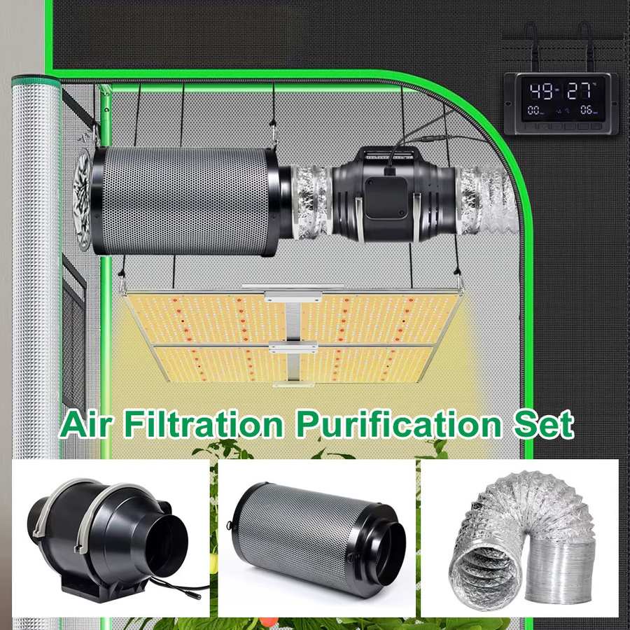 GRAXGROW EC-Kanalventilator-Set mit Aktivkohlefilter und einstellbarer Geschwindigkeit, Indoor-Grow-Zelt Luftreinigungs-Kit, Schwarz - Bild 2