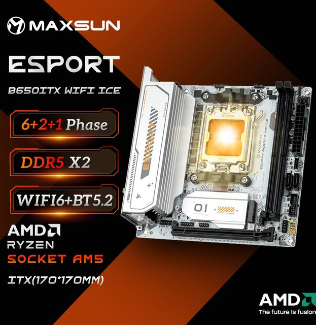 MAXSUN B650M Motherboard Mini-ITX für AMD Ryzen AM5, DDR5, PCIe 5.0, ARGB, WiFi 6, Weiß - Bild 1