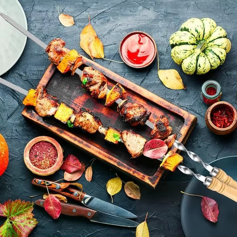 Edelstahl BBQ Grillspieße mit langem Griff, Silber, Länge: 55 cm - Bild 3