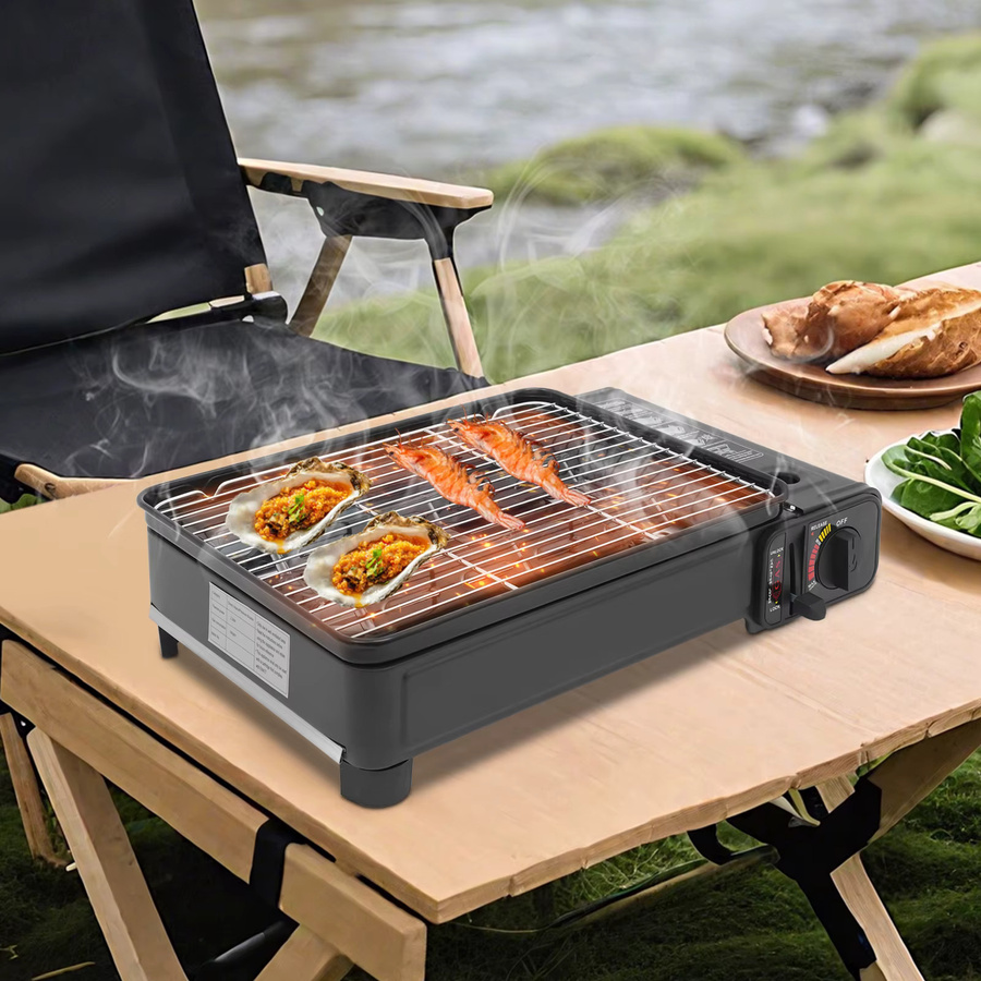 Tragbarer Butan-Campinggrill mit Koffer, 2,2 kW Tisch-Gasbrenner in Schwarz für Outdoor und Picknick, B/T/H: 42,0 x 26,0 x 11,0 cm - Bild 3