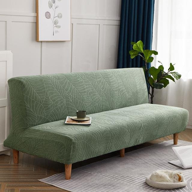 Gestreifter Jacquard-Schlafsofabezug ohne Armlehnen aus Stretch-Polyester in Grasgrün für 160-190 cm - Bild 1