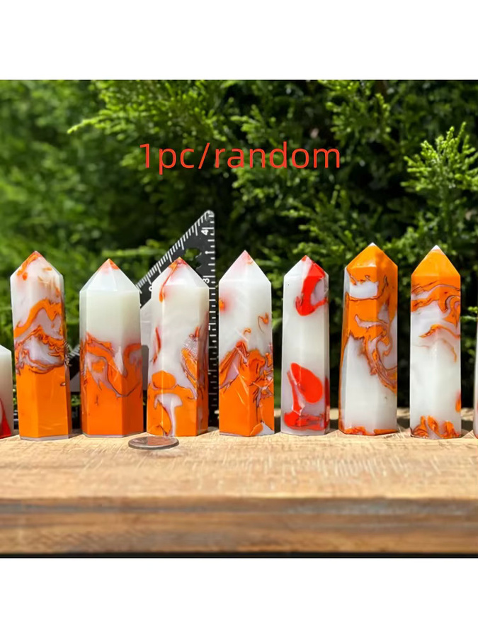 CRYSTALHOLA Hühnerblut-Achat-Kristallturm in Weiß und Orange als dekorative Kristallspitze aus Stein - Bild 4