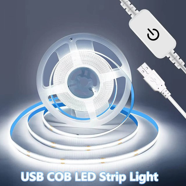 TALUTULA LED COB Lichtstreifen mit Touch-Dimmer, weißes USB Diodenband für TV-Hintergrundbeleuchtung und Spiegel, flexibles Silikon Lichtband zur Wanddekoration - Bild 1