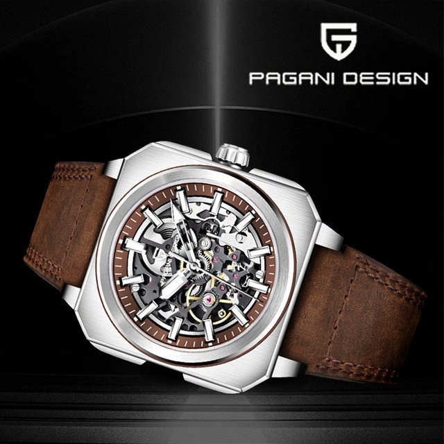 Pagani Design Automatik-Armbanduhr, Edelstahl, Leder, Schwarz, Herren - Bild 1