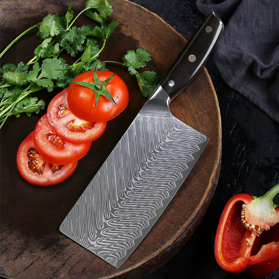 MOSTODOZO 7-Zoll Hackmesser aus 67-Lagen Damaszener Stahl mit Holzgriff, professionelles Küchenmesser für Fleisch und Gemüse - Bild 3