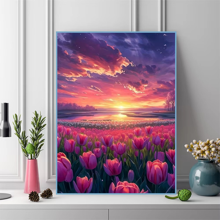 Momoart Diamantmosaik DIY Malset Tulpe im Sonnenuntergang mit runden Diamanten in Mehrfarbig, B: 30,0 cm, H: 20,0 cm - Bild 3