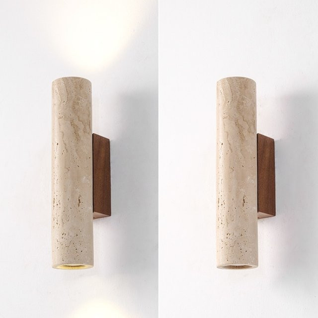 CHUBAN LED Wandlampe aus Travertin Naturstein in Beige für Wohnzimmer, Schlafzimmer und Flur mit E27 Fassung - Bild 1