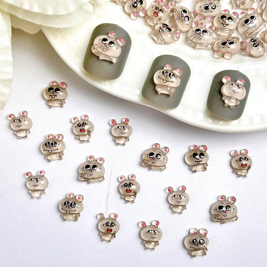 20 Stück Maus Nagel Charms 3D Weiße Zahn Dekoration, Harz - Bild 2