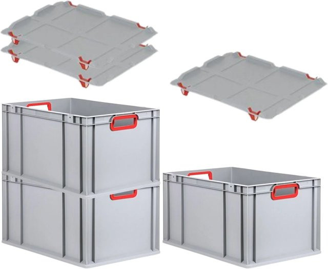 PROREGAL Spar Set 3x Eurobox Nextgen Color mit Auflagedeckel und Schiebeschnappverschlüssen in Rot, H x B x T: 32 x 40 x 60 cm - Bild 1