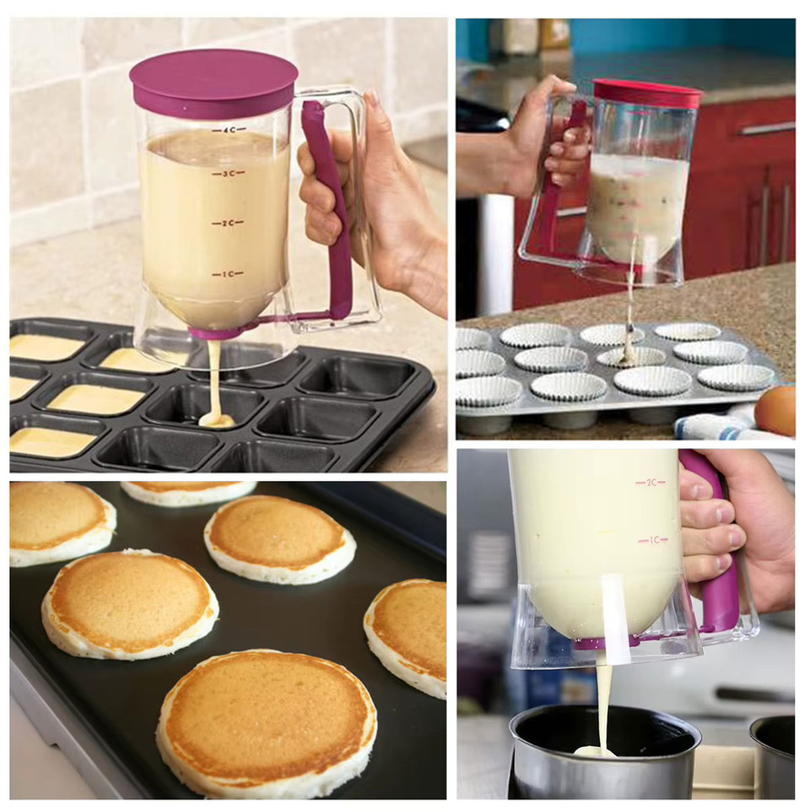 Willstar Teigtrenner und Pfannkuchenteigspender mit Messetikett und Quetschgriff, transparent, 900 ml - Bild 5