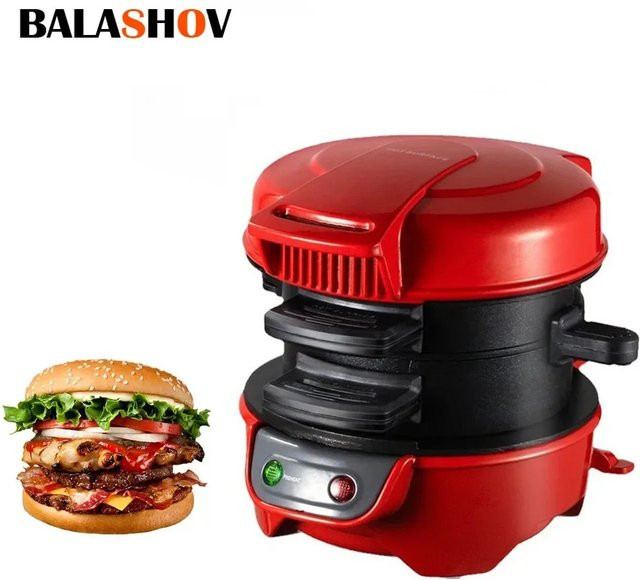 BALASHOV Elektrischer Burger Maker und Sandwich Maker in Rot mit 220V für Frühstück und Muffin-Zubereitung - Bild 1