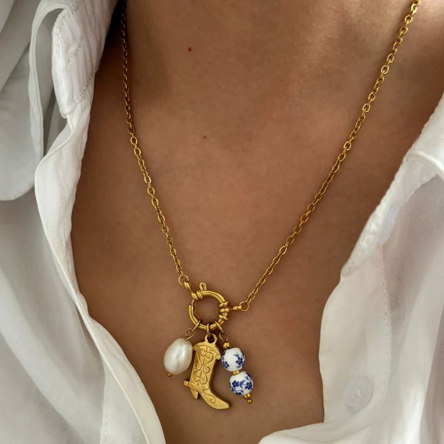 Halskette Edelstahl, Perle, Gold, Damen - Bild 2